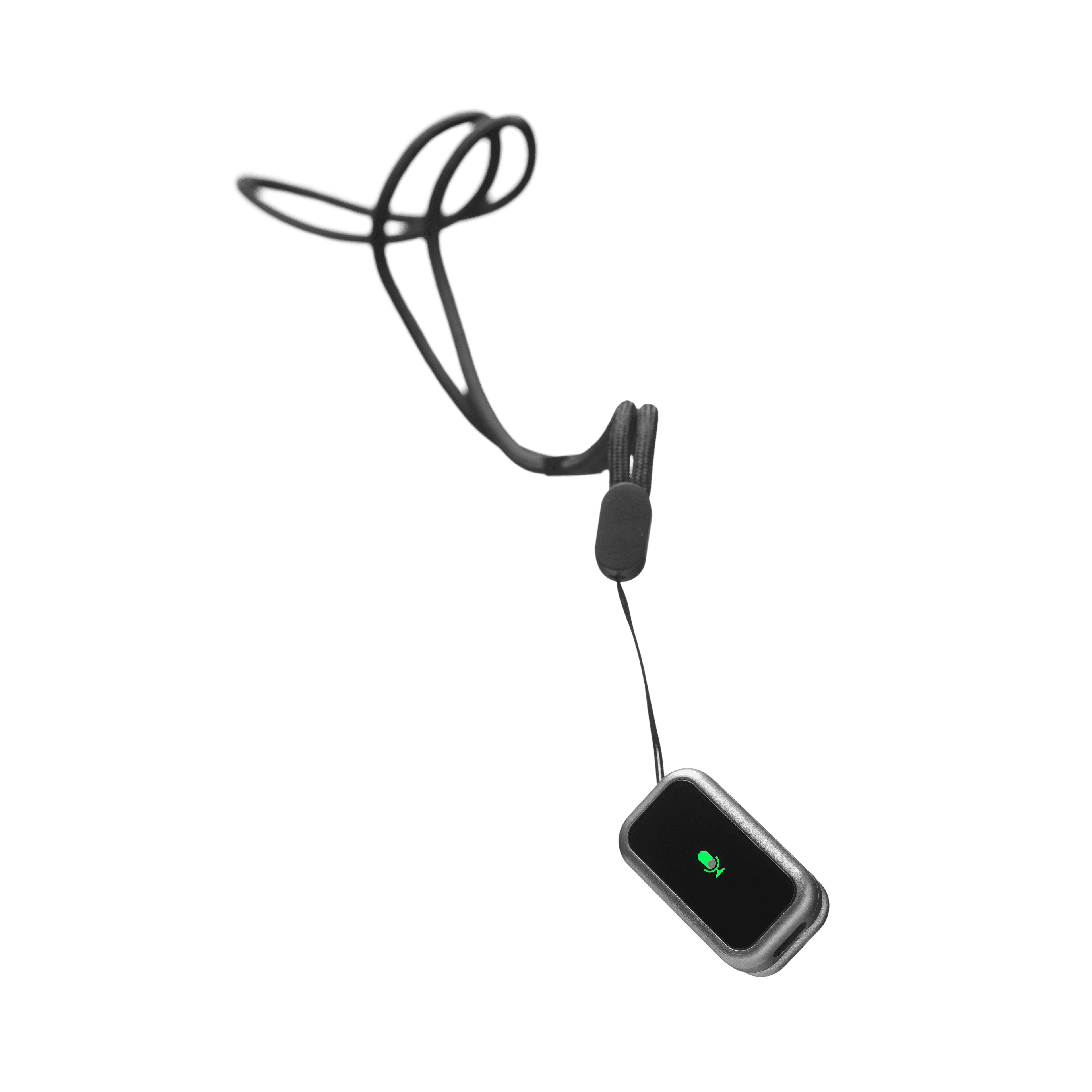 Sonal wearable dangling from its strap above a rocky landscape