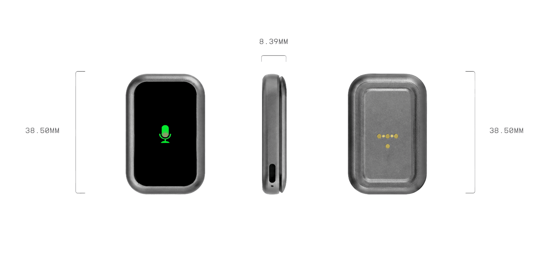 Front, side and back views of the Sonal device