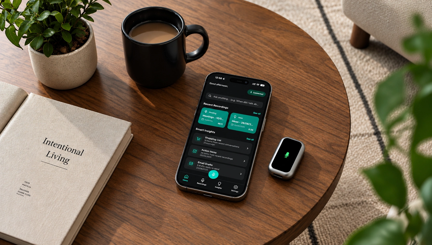 Sonal app and wearable on a desk